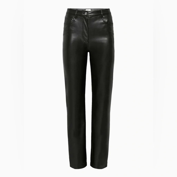 Aritzia Wilfred Melina Black Vegan Faux Leather Straight Pants 10 High‎ Waisted - Picture 5 of 16